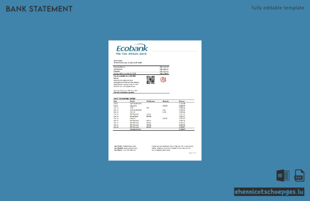 Beispiel eines Kontoauszugs der Ecobank im Südsudan (Vorschau)